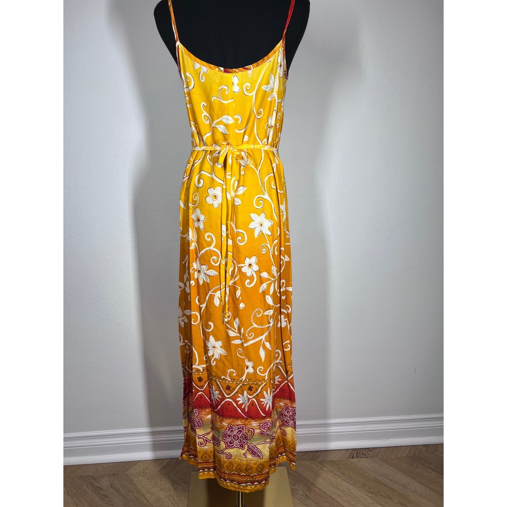 California Concepts Yellow Floral Maxi Dress Spaghetti Strap Tie Waist Size 5 - Picture 2 of 8